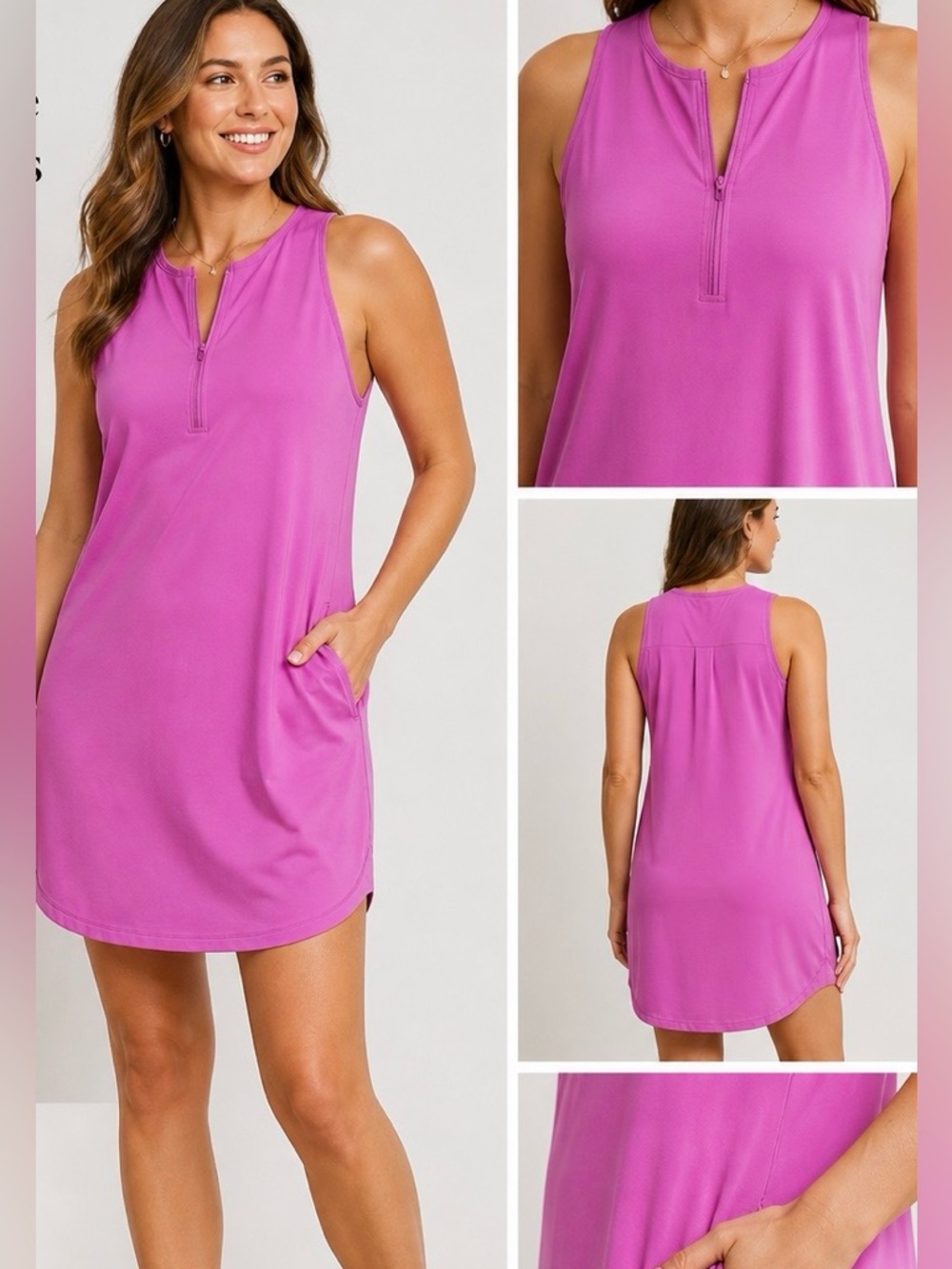 Lou & Grey Wanderweave Sport Dress Magenta Sleeveless Casual Activewear Dress Sm